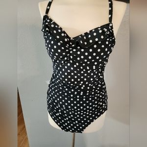 Athena Size 12 One-piece Swimsuit Black & White Polka Dot